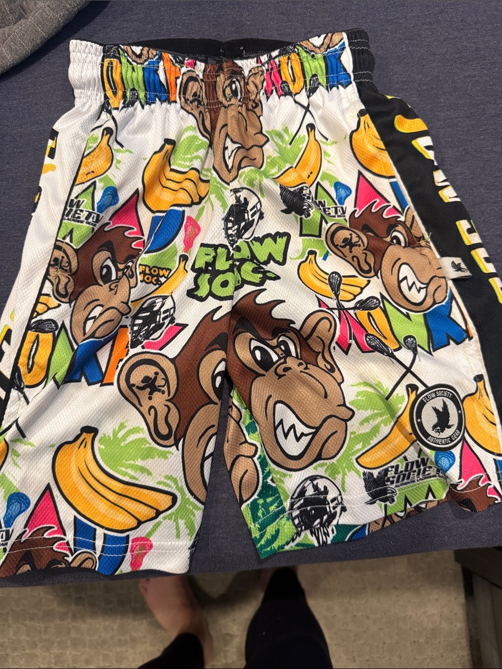 Kids White Multi Monkey Print Athletic Shorts